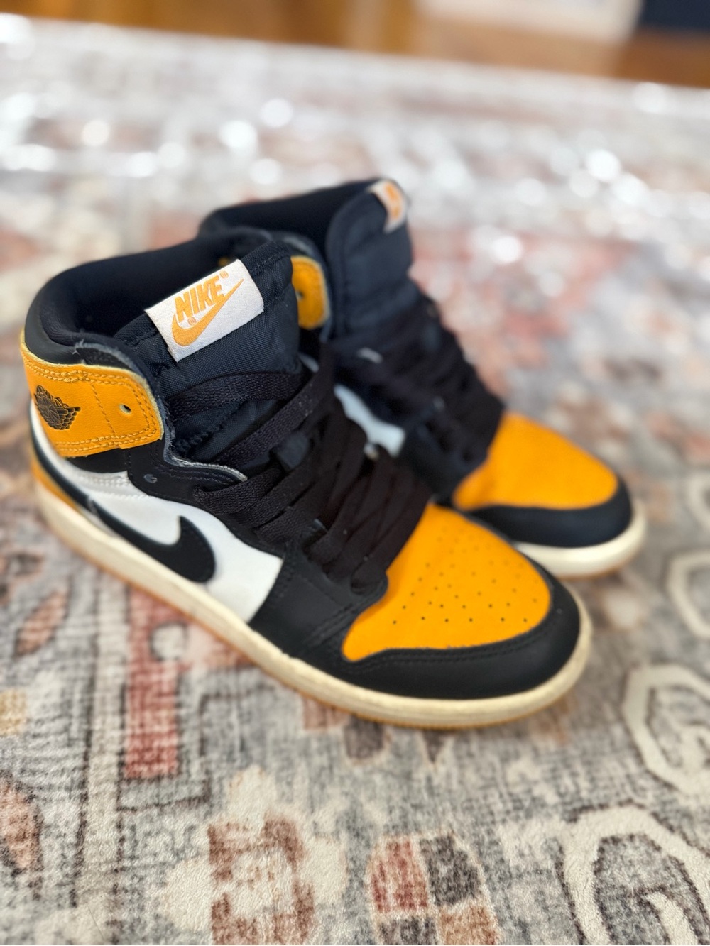 Nike Kids High-Top Sneakers in Black, White & Yellow-Orange